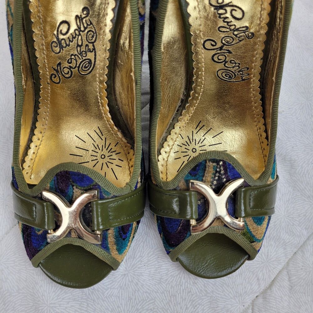 naughty monkey Olive Green Multicolor Patterned Peep-Toe Block Heels - Picture 7 of 13
